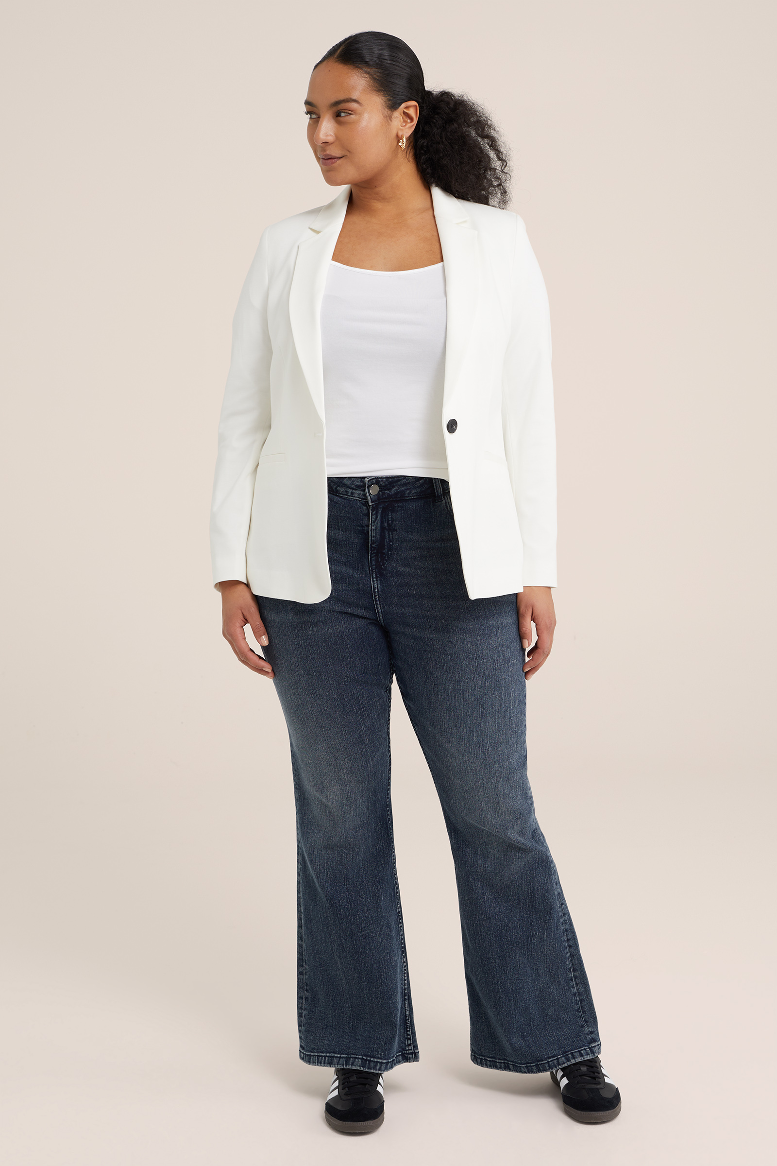 Dames getailleerde jersey blazer met stretch - Curve