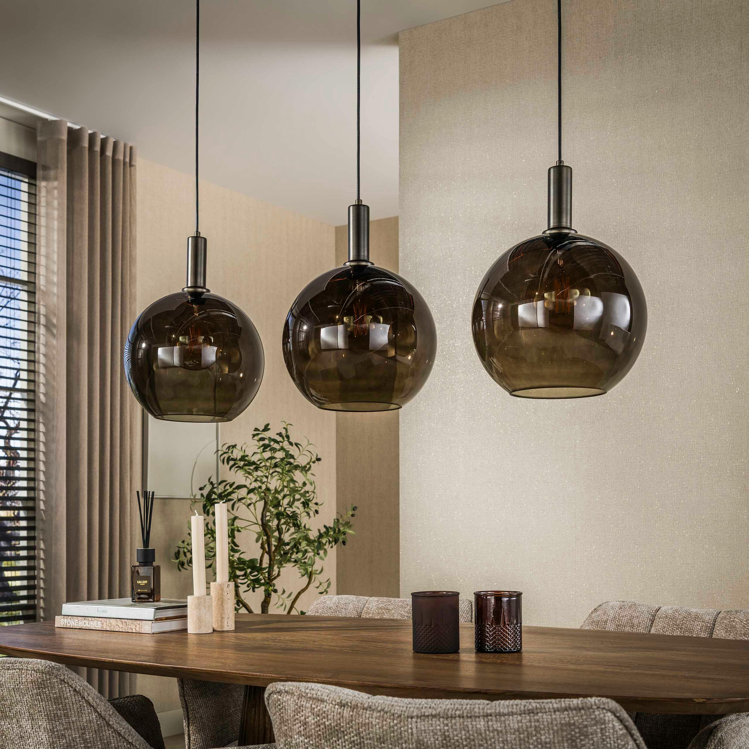 Suspension vintage cuisine 3 globes verre brun NOVA