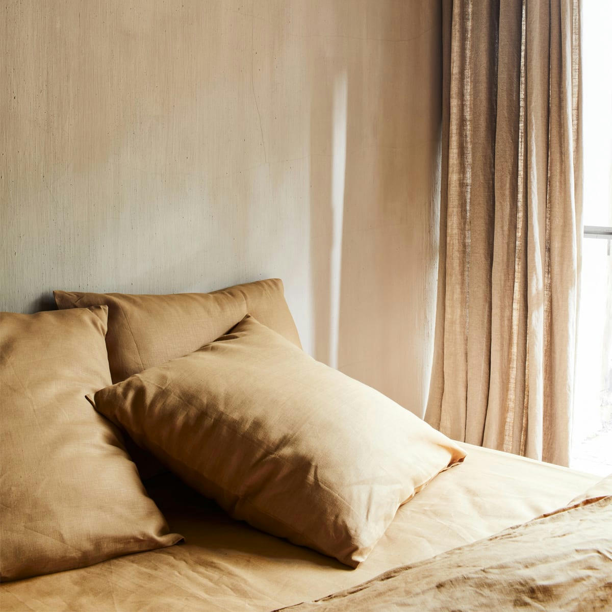 LIN BLÉ - Lot de 2 taies d'oreiller unies en lin beige 50x70