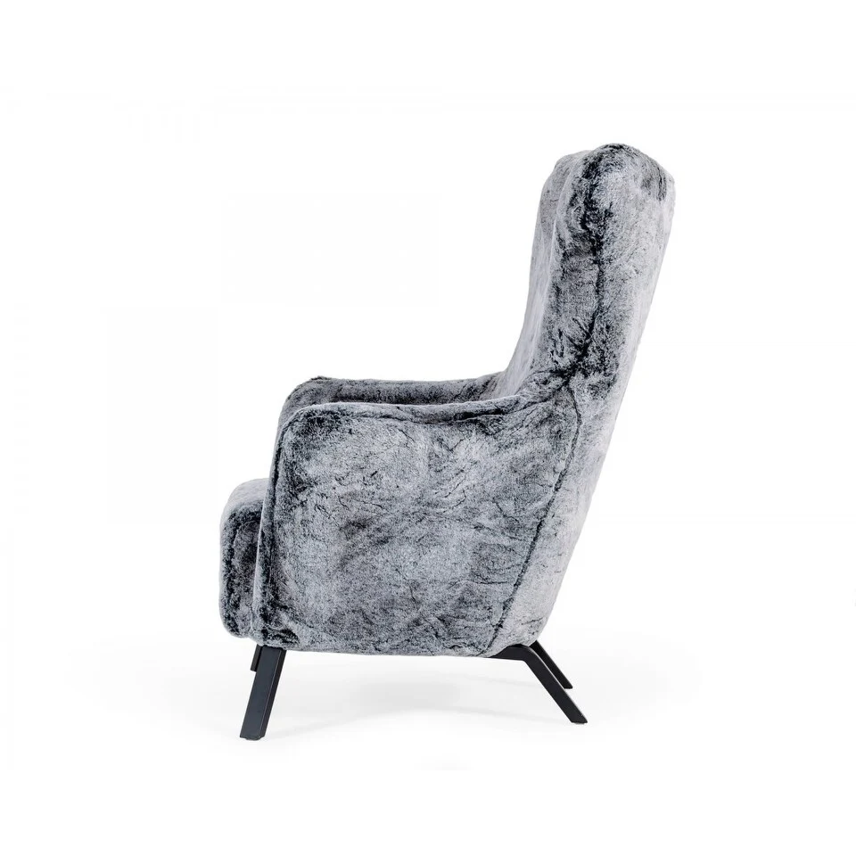 Mid Century Glam Grey Faux Fur Accent Chair