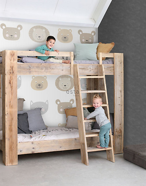 ESTAhome papier peint intissé XXL têtes d'animaux beige, marron et gris 50 x 837 cm