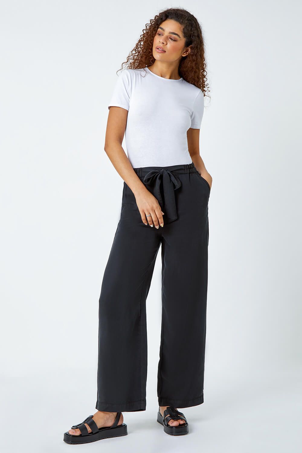 Roman Tie Waist Wide Leg Trousers