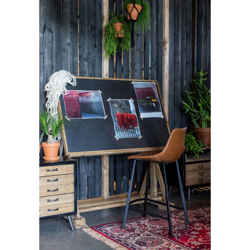 FRANKY - Lot de 2 tabourets de bar vintage 65cm marron