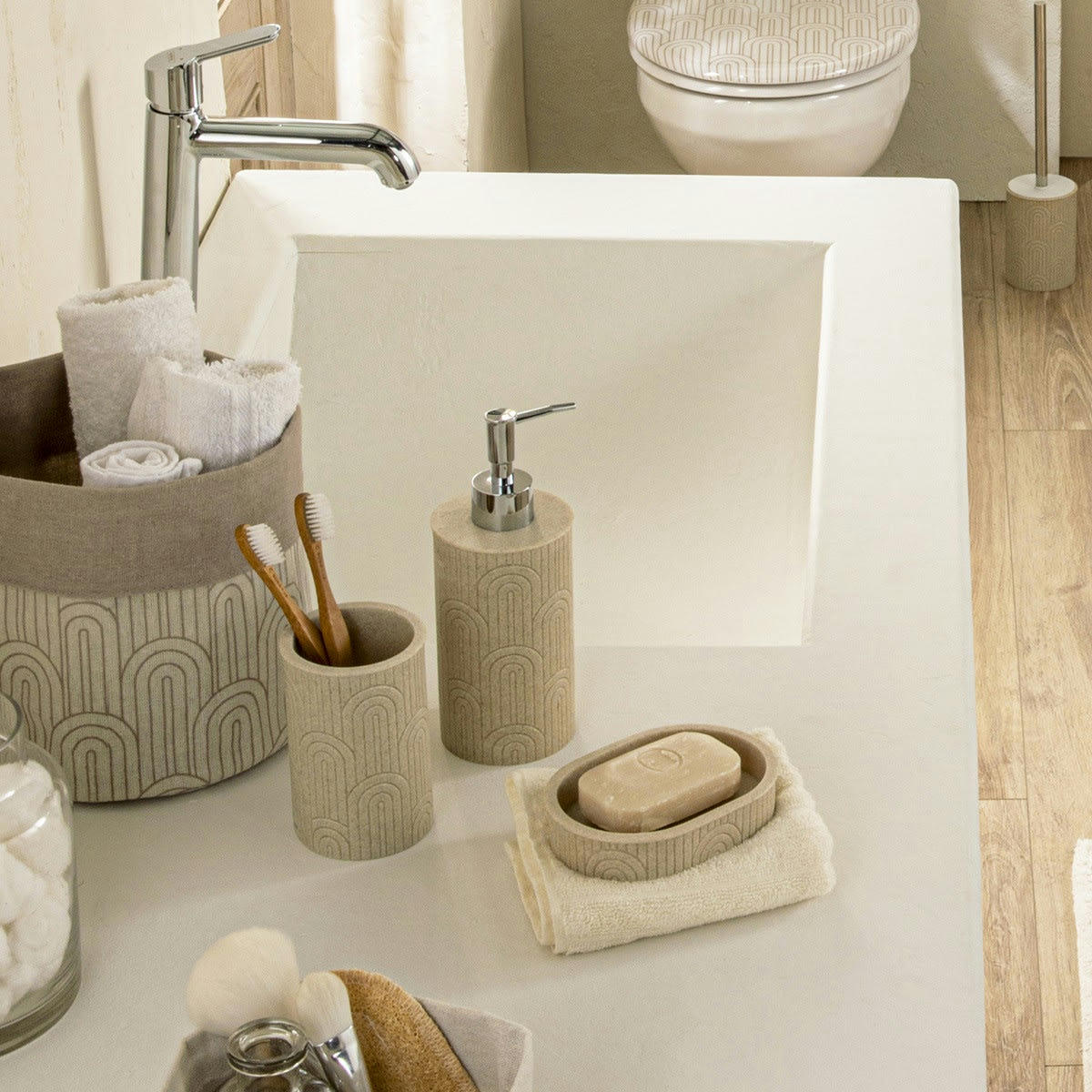 RETRO - Set de salle de bain 4 pièces en polyrésine blanc