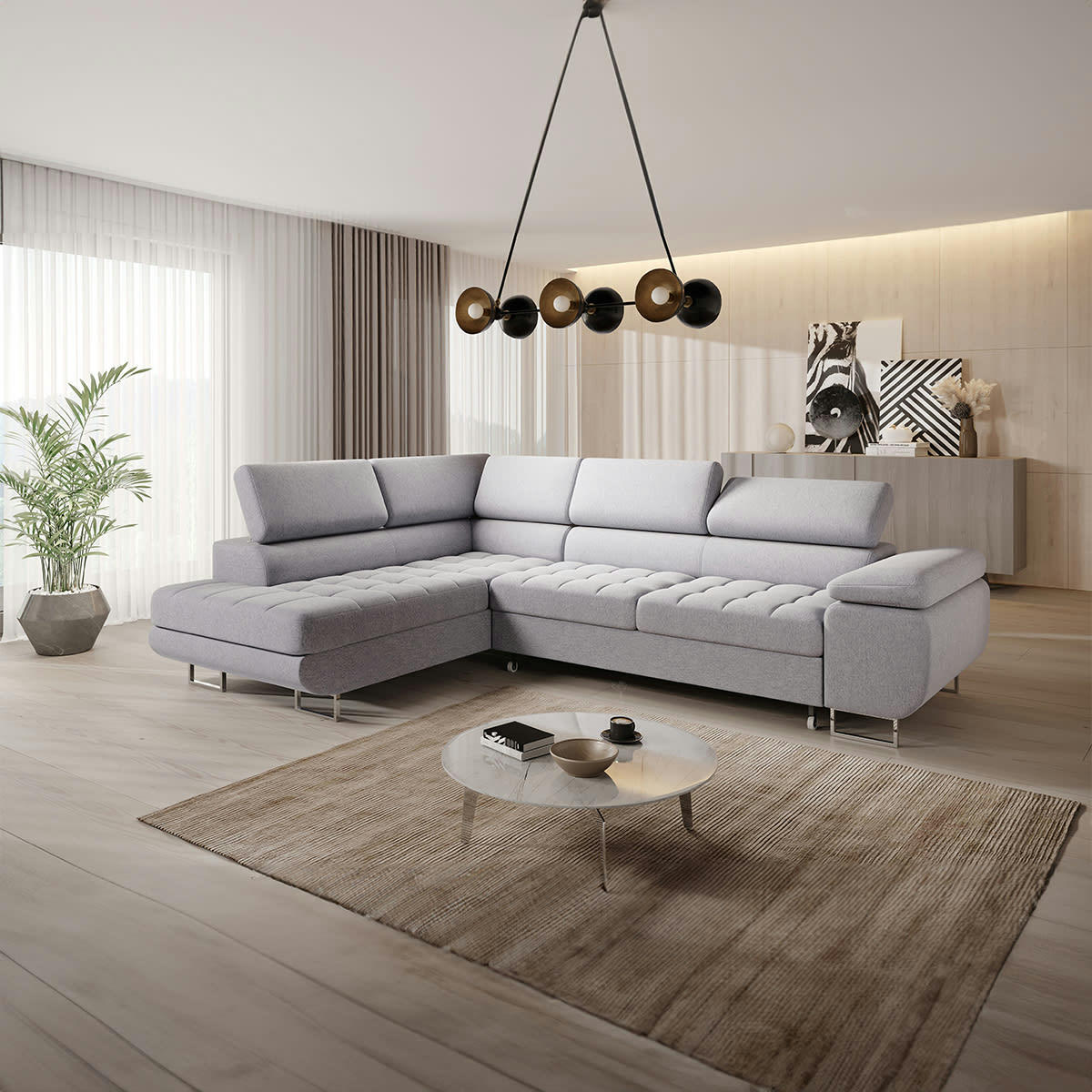 - Canapé d'angle convertible gauche 4 places gris