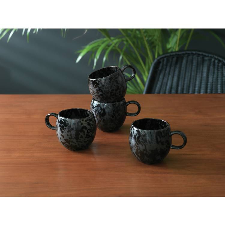 Habitat Set of 4 Preto Stoneware Mugs