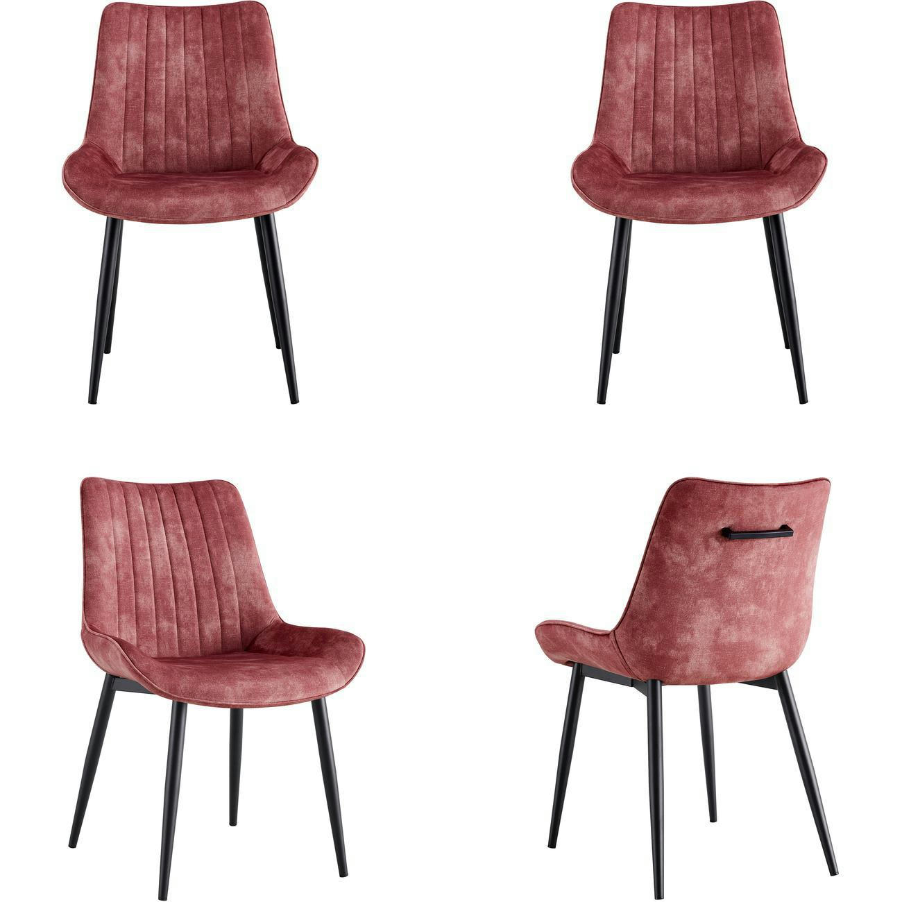 VALTHO - Lot de 4 - Chaise assise velours rose pieds metal noir