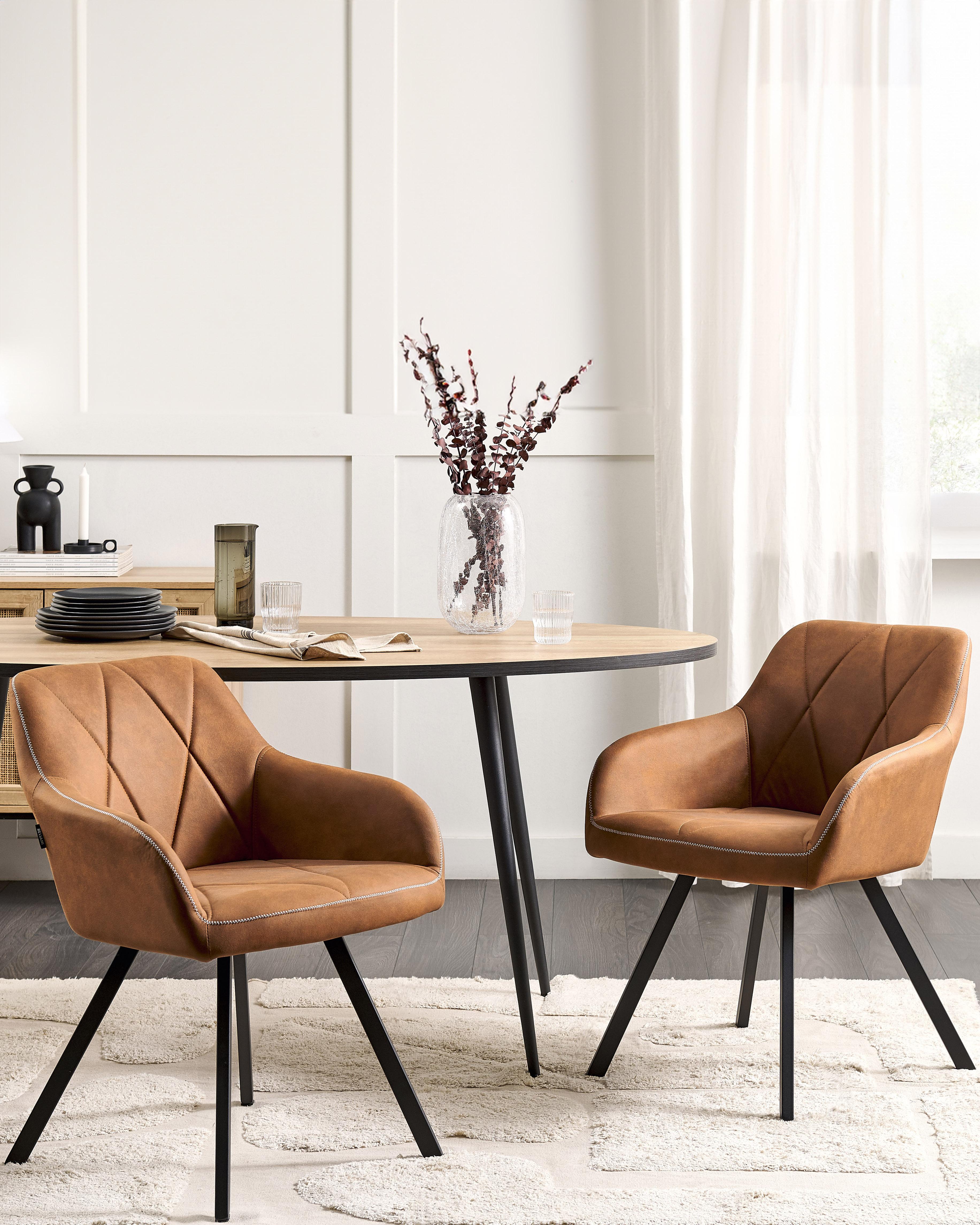 Set of 2 Dining Chairs MONEE Fabric Golden Brown