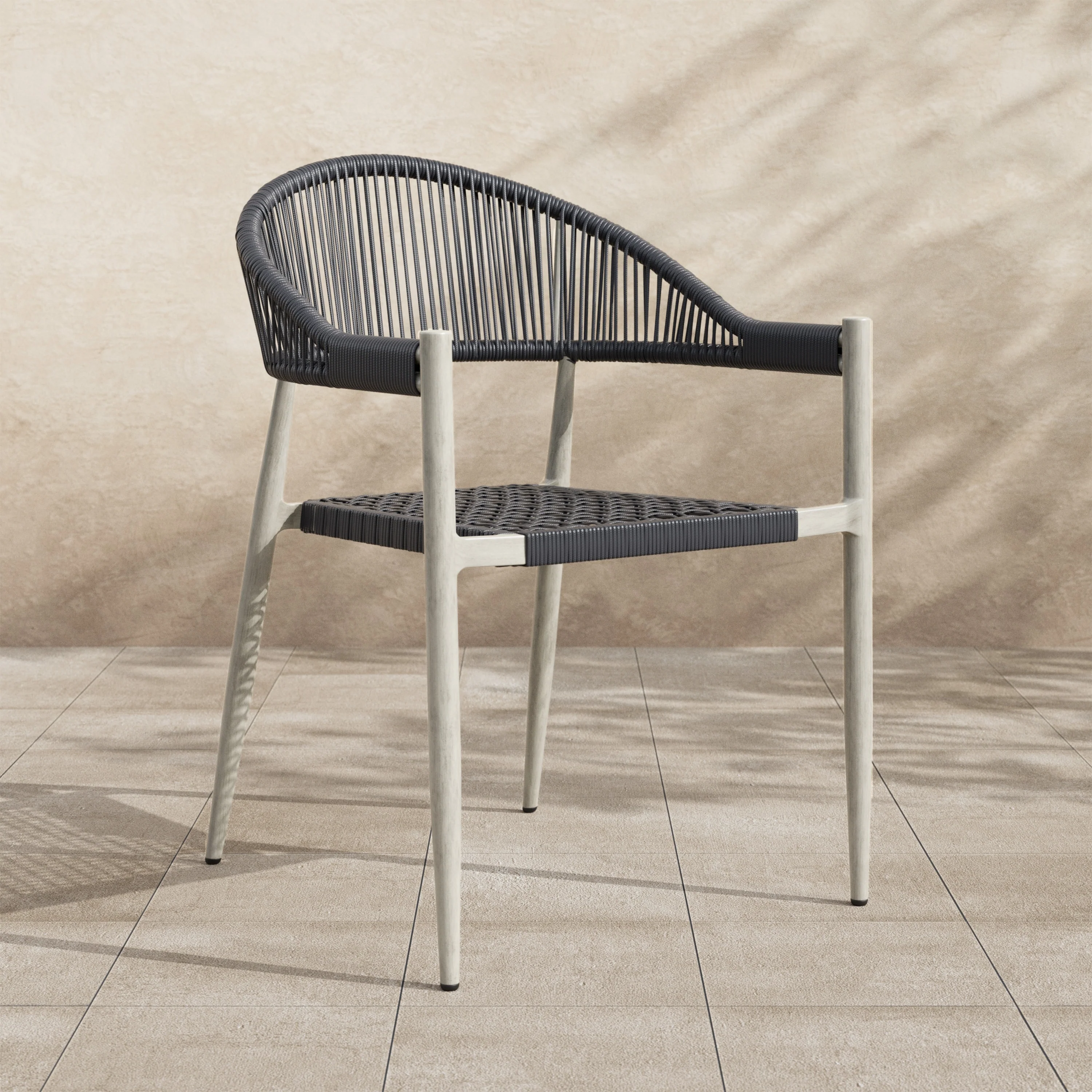 Holcomb Modern Wicker Rope Curved Patio Dining Arm Chair by Furniture of America