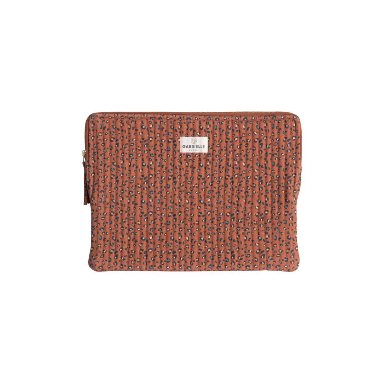 HÔTEL PARTICULIER - Pochette ordinateur en coton imprimé léopard rouge foncé