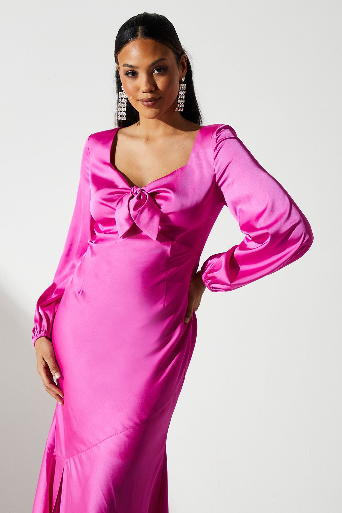 Coast Knot Front Satin Slip Dress