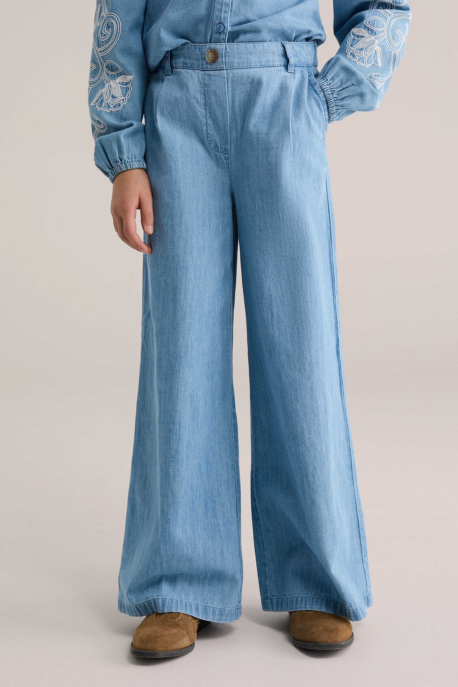 Meisjes wide leg denim broek