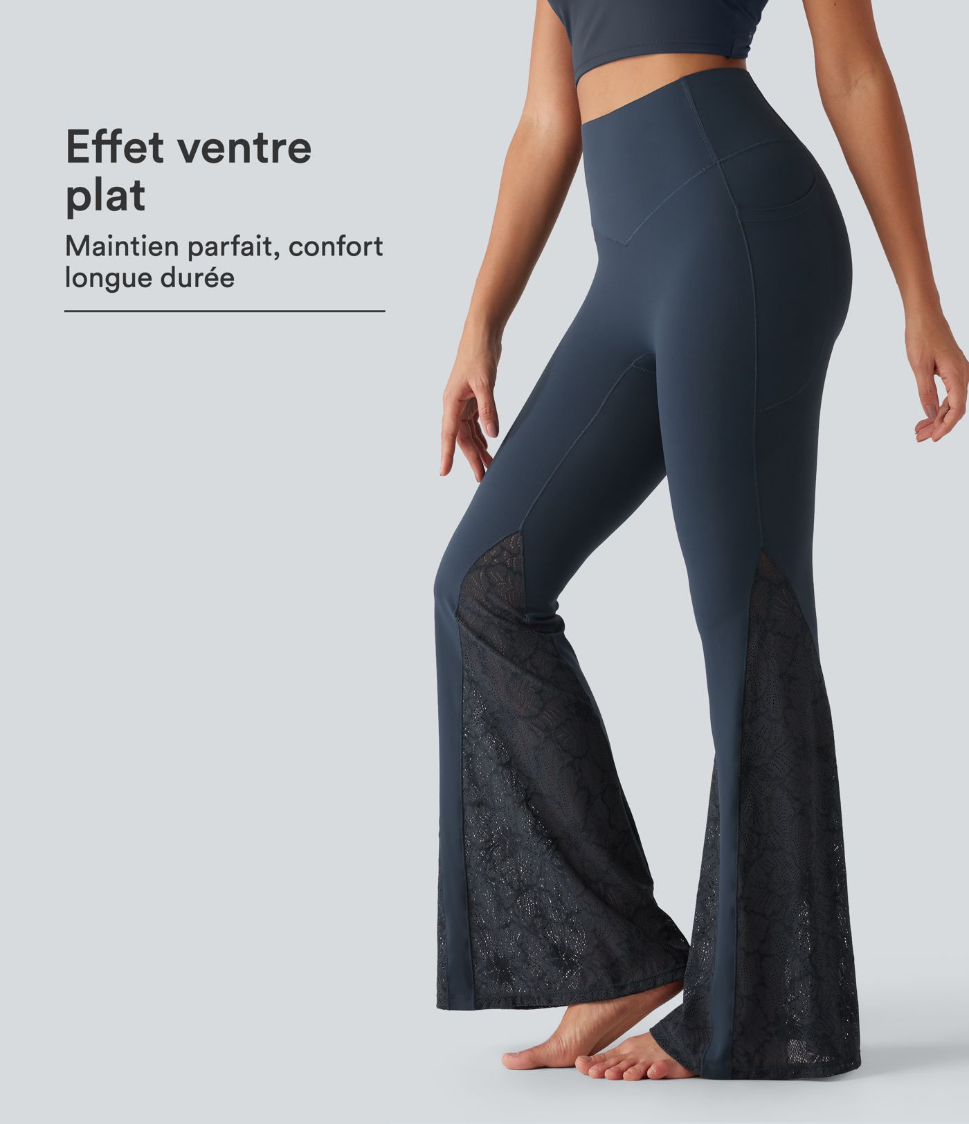 Legging de yoga flare Halara UltraSculpt™ taille haute gainant avec dentelle contrastée et poches