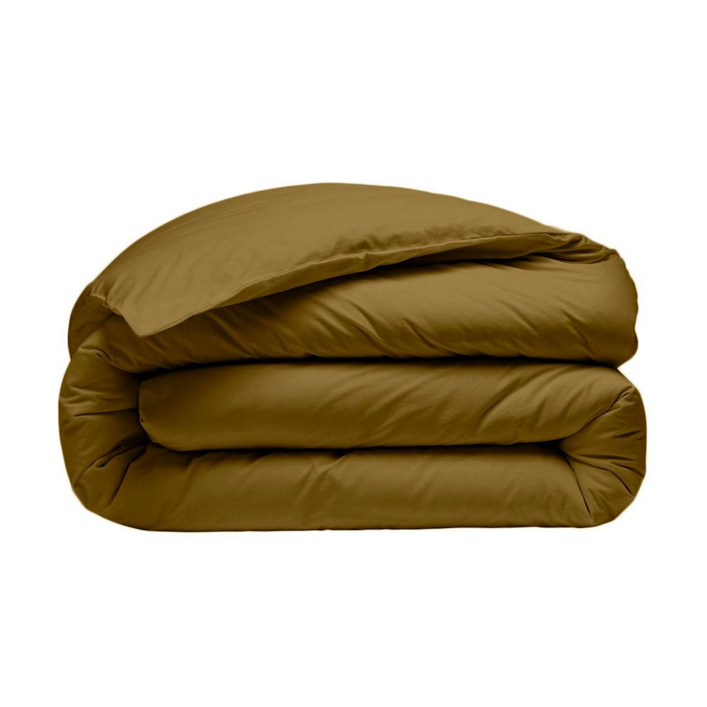 - Housse de couette percale de coton lavé marron camel 240x260 cm