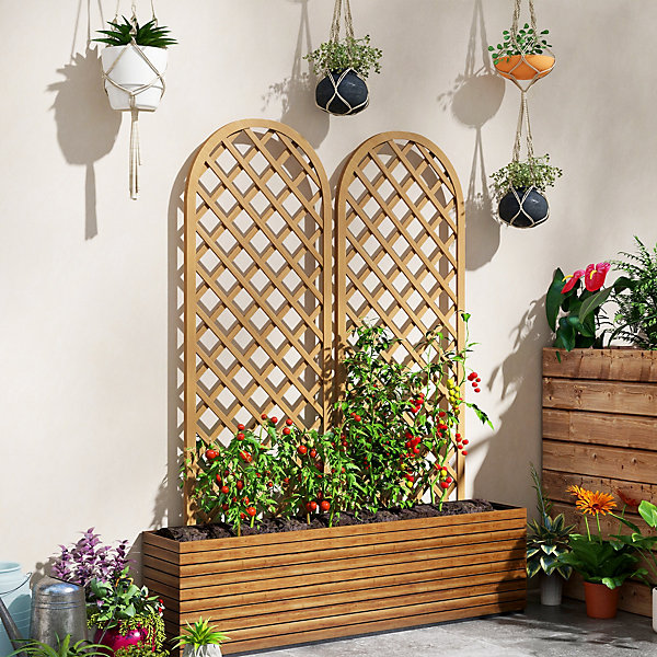 Lot de 2 treillis bois pour plantes grimpantes dim. 60L x 150H cm sapin pré-huilé