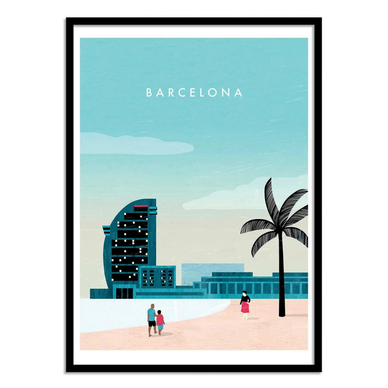 KATINKA REINKE - BARCELONA - Affiche d'art avec Cadre bois noir - 50 x 70 cm