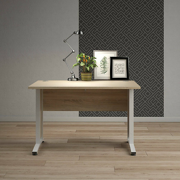 Bureau Amigos, Pupitre polyvalent, Table de bureau pour PC, Plan de travail, 120x80 h75 cm, Chêne et Blanc