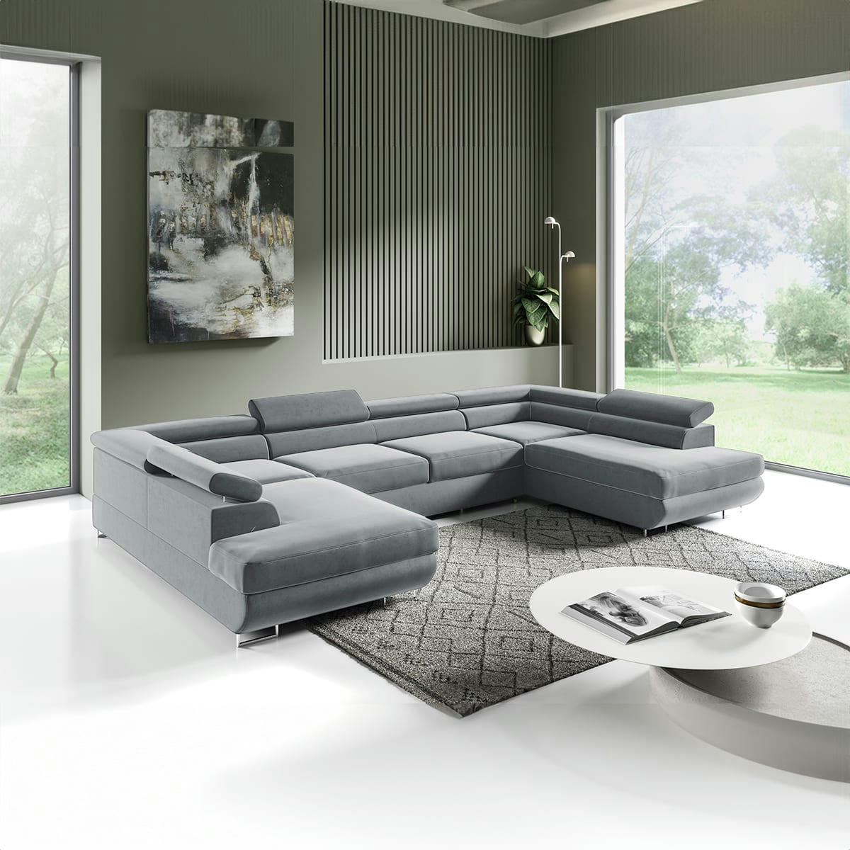 - Canapé en u 5 places convertible gris