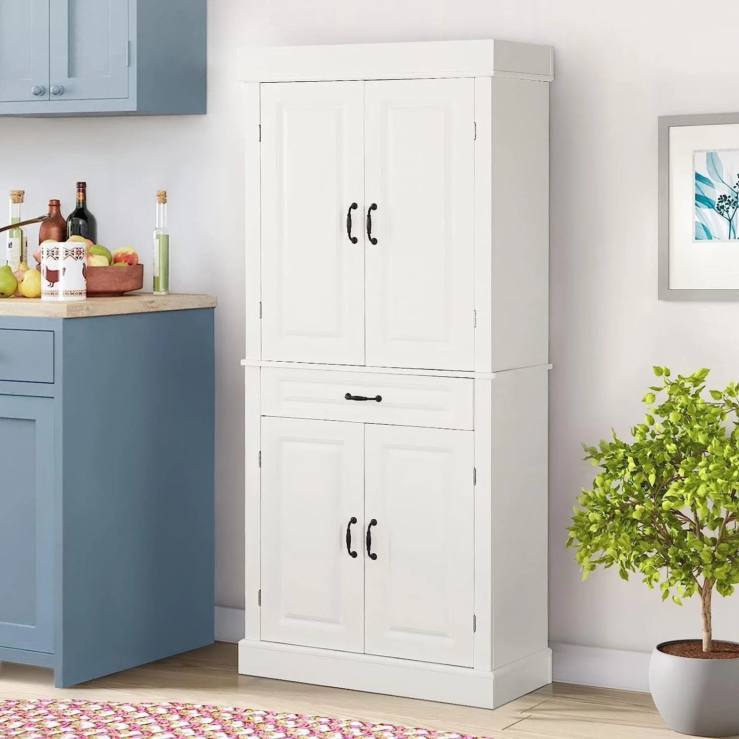 EROMMY 71'' Freestanding Kitchen Pantry Cabinet, Tall Storage Cabinet with Drawer and Adjustable Shelves, 2-Door Floor Cupboard