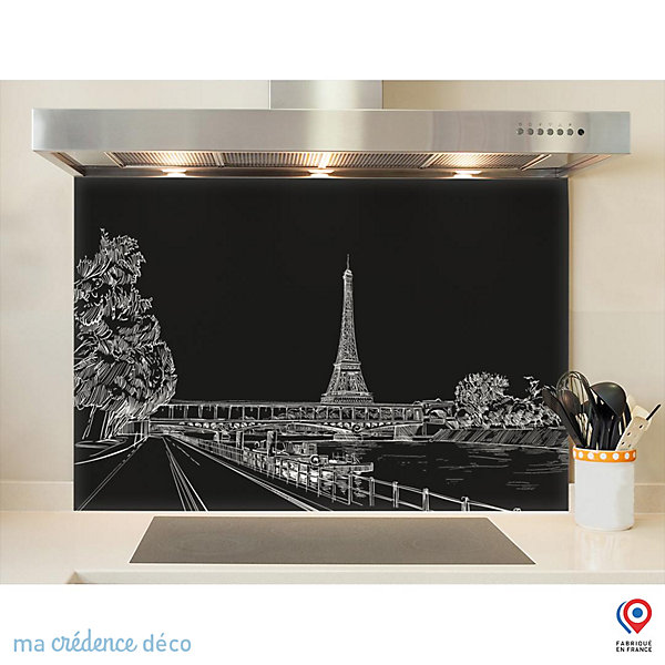 Crédence cuisine fond de hotte Dessin Paris 2 - Verre trempé - L 60 cm x H 45 cm - MaCrédenceDéco