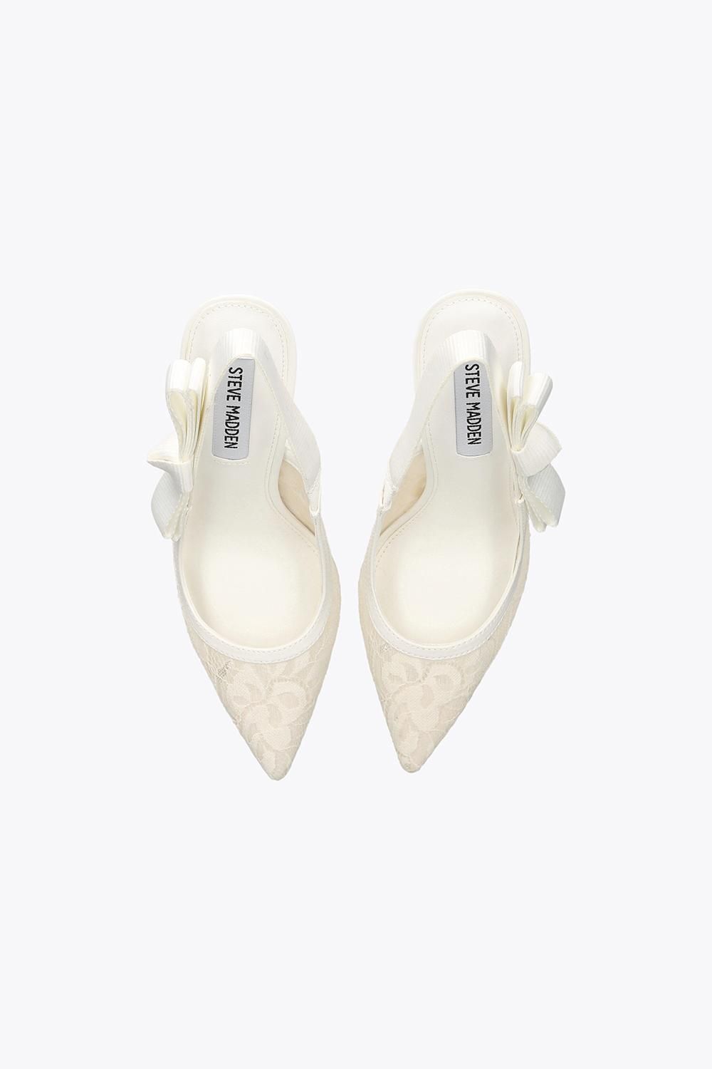 STEVE MADDEN Brylie White Lace' Fabric Heels