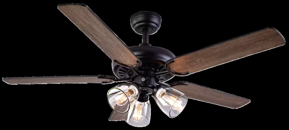 For Living 3-Reversible Blade 3-Speed Ceiling Fan with 3 Lights, 52-in, Black