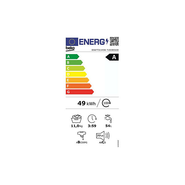 Lave-linge frontal BEKO B5WFT31145W
