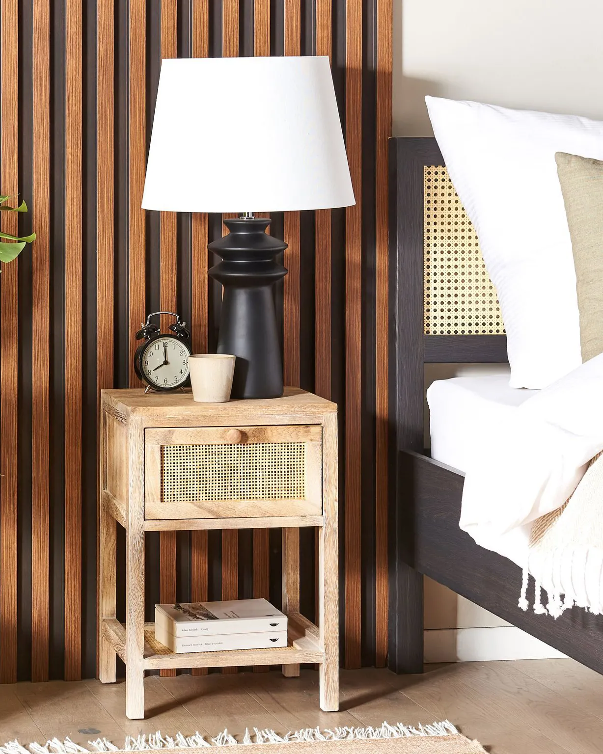 1 Drawer Bedside Table ESTO Paulownia Wood Light Brown