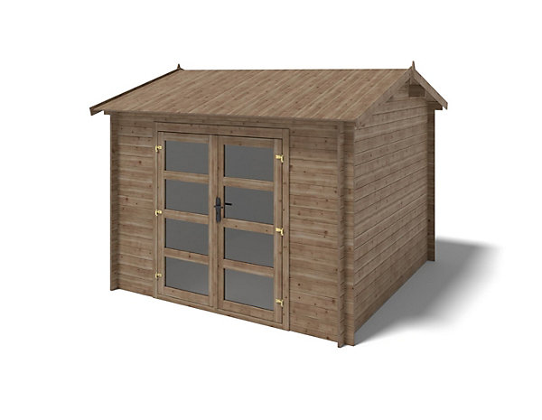 Abri de jardin en bois - 9m2 - 3x3m - Traité - Ep. 28mm - Couleur: marron - DOM676