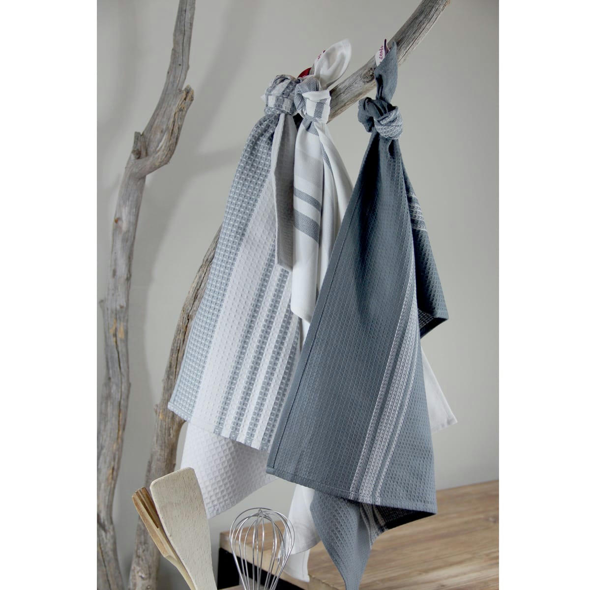 CUISINE - Lot de 3 torchons de cuisine coton gris anthracite 50x70  cm