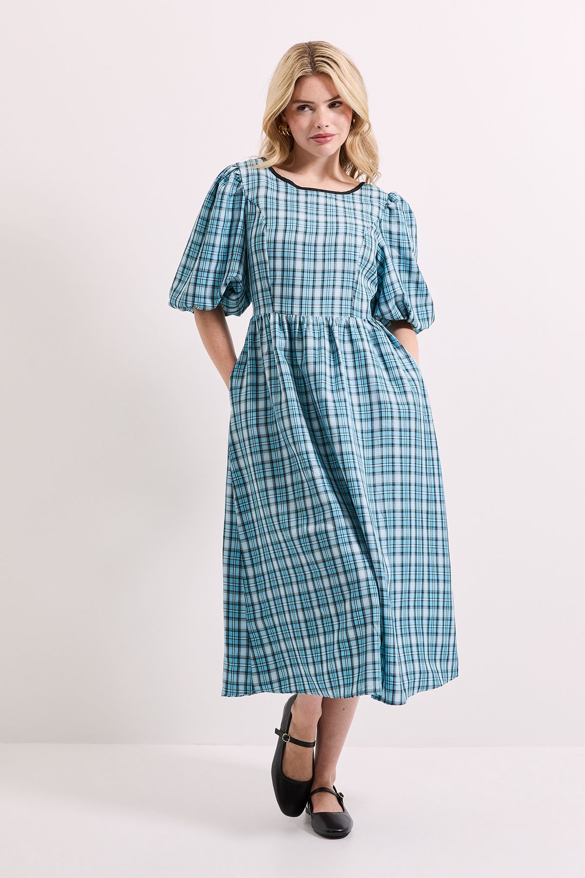 Dorothy Perkins Gingham Puff Sleeve Tie Back Midi Dress