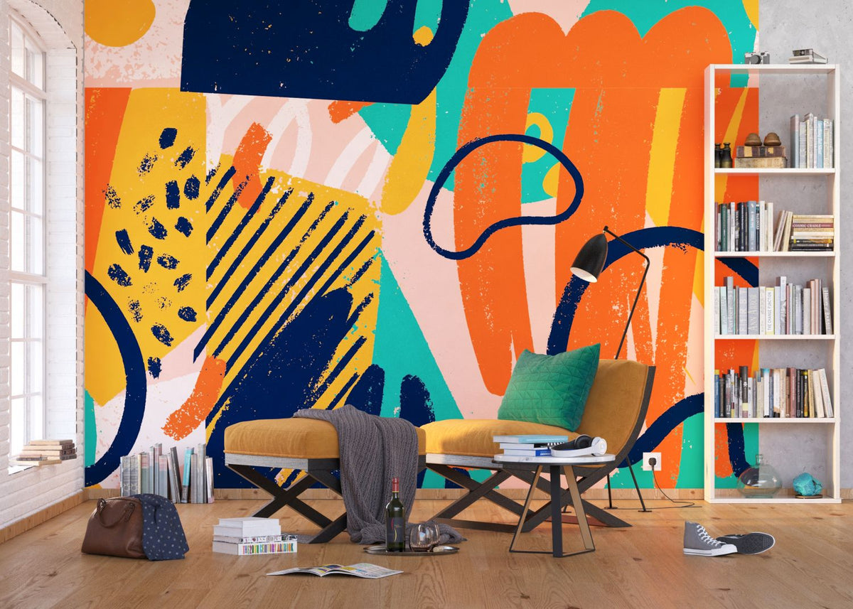 Sanders & Sanders fotobehang figuratief motief roze, oranje en blauw - 375 x 270 cm - 600988