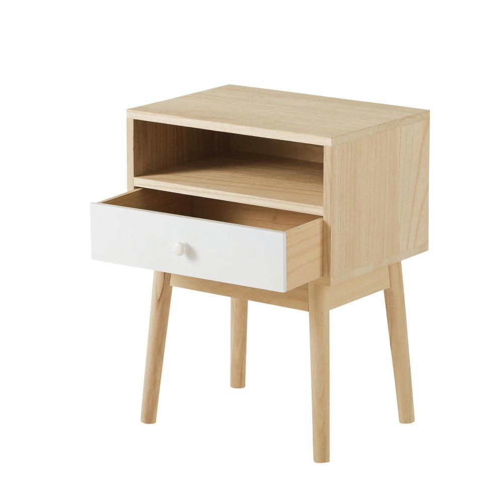 Spring - Table de chevet 1 tiroir coloris blanc et naturel