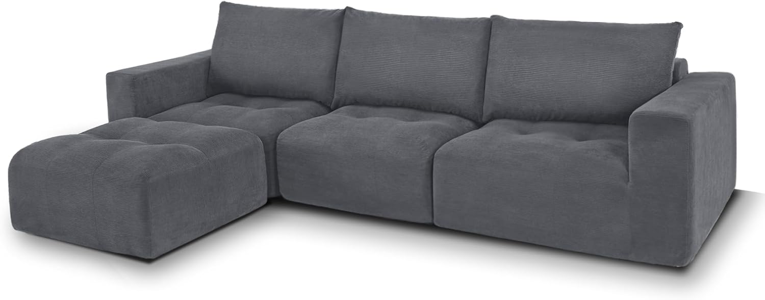 MCombo 121 Modular Sofa Couch, No Assembly Required, L Shaped Compressed Sectional Sofa with Ottoman, Deep Seat Upholstered Boneless Couch for Living Room, SS378 (Dark Grey)