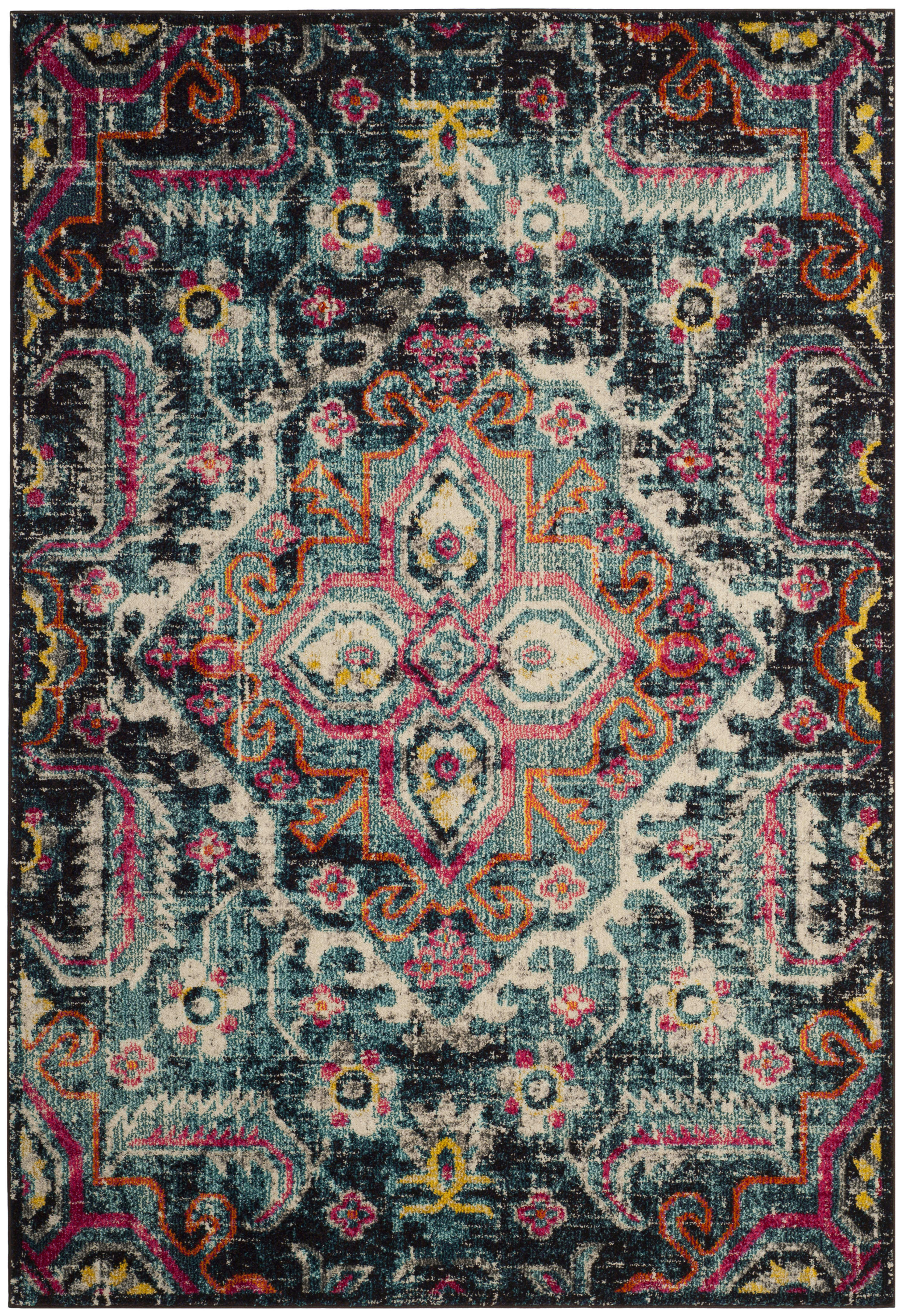 MONACO - Tapis de salon interieur en bleu & fuchsia, 201 x 279 cm
