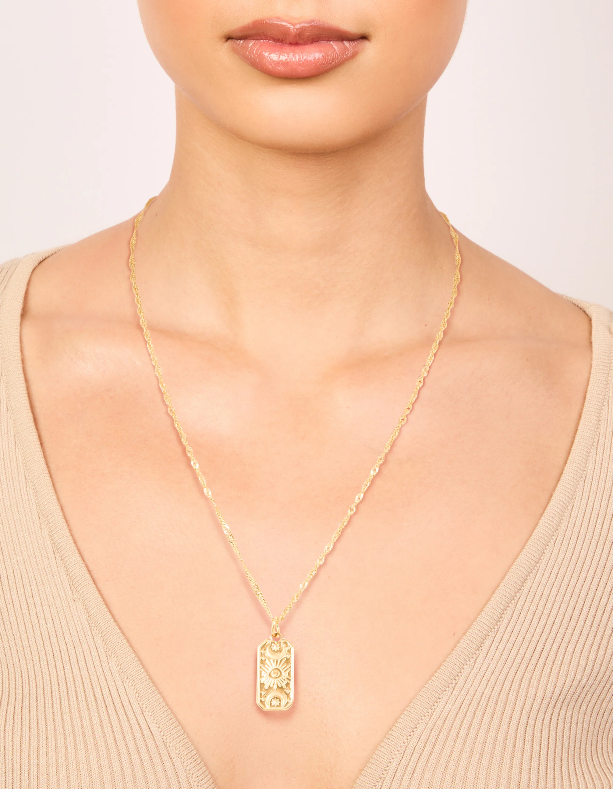 Waterproof Gold Plated Stainless Steel Evil Eye Tab Necklace