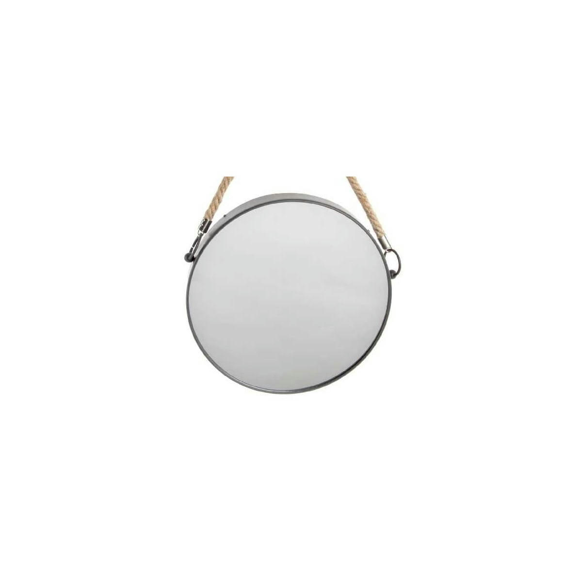 CORDE - Miroir suspendu métal noir rond lanière corde  D31cm