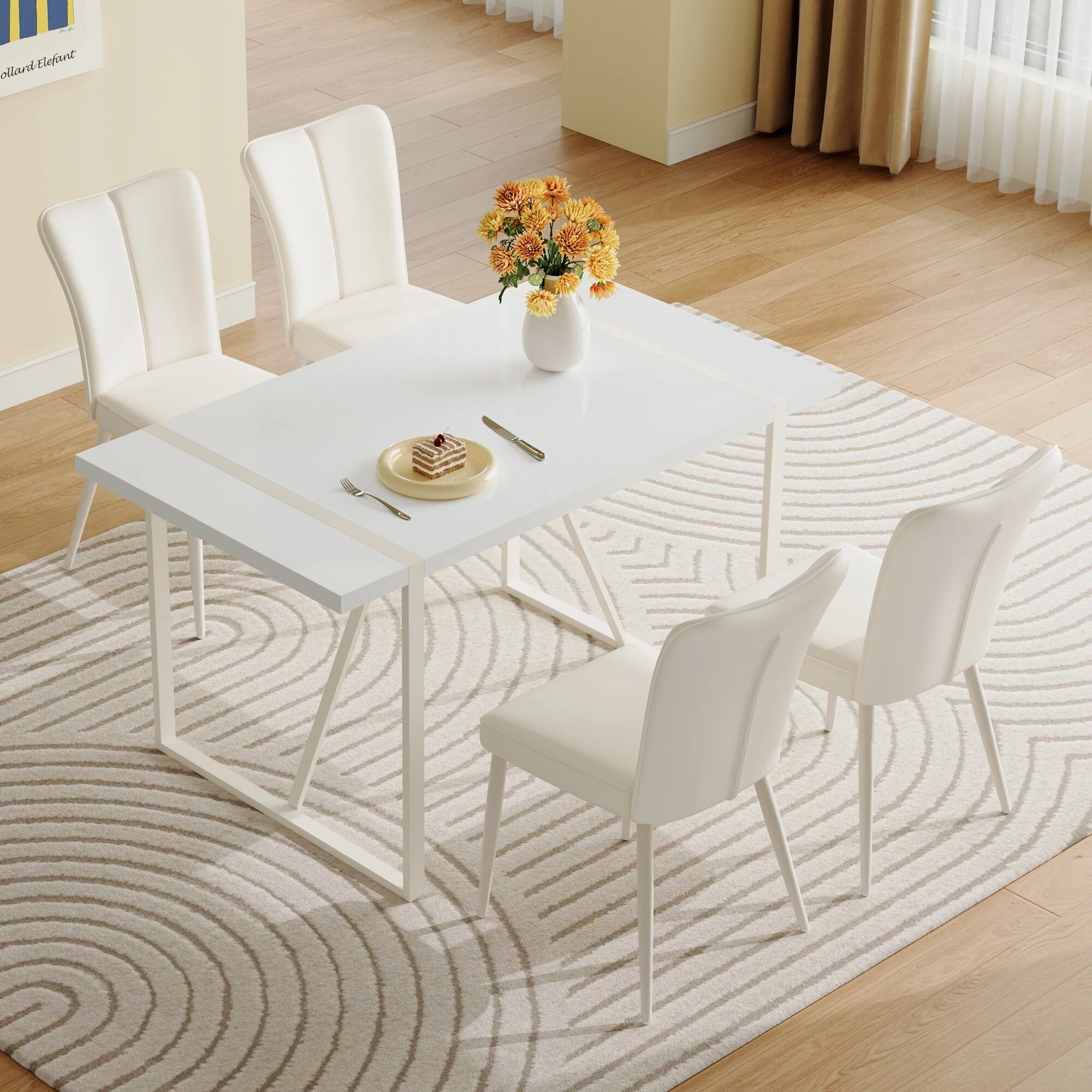 Modern Style Dining Set with Rectangular Table and Vertical Line Dining Chairs