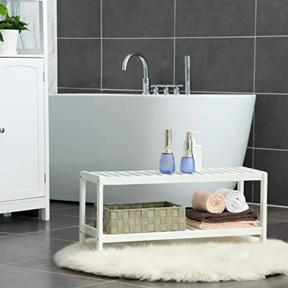 Bamboe schoenenrek met 2 niveaus, wit