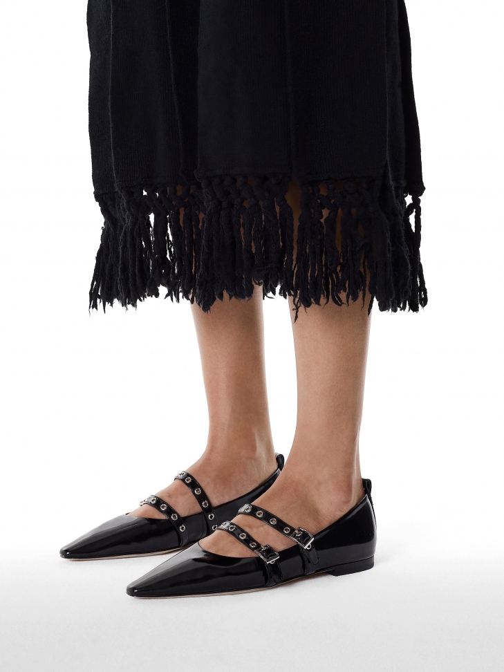 Black flat sole pumps with two straps