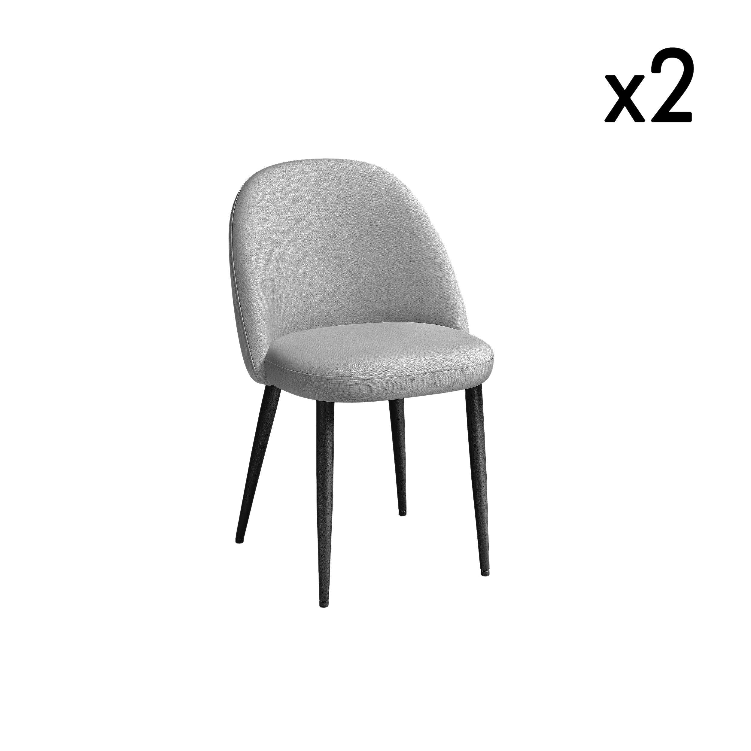 KENT - Lot de 2 chaises tissus gris clair passepoil gris clair pieds noir mat
