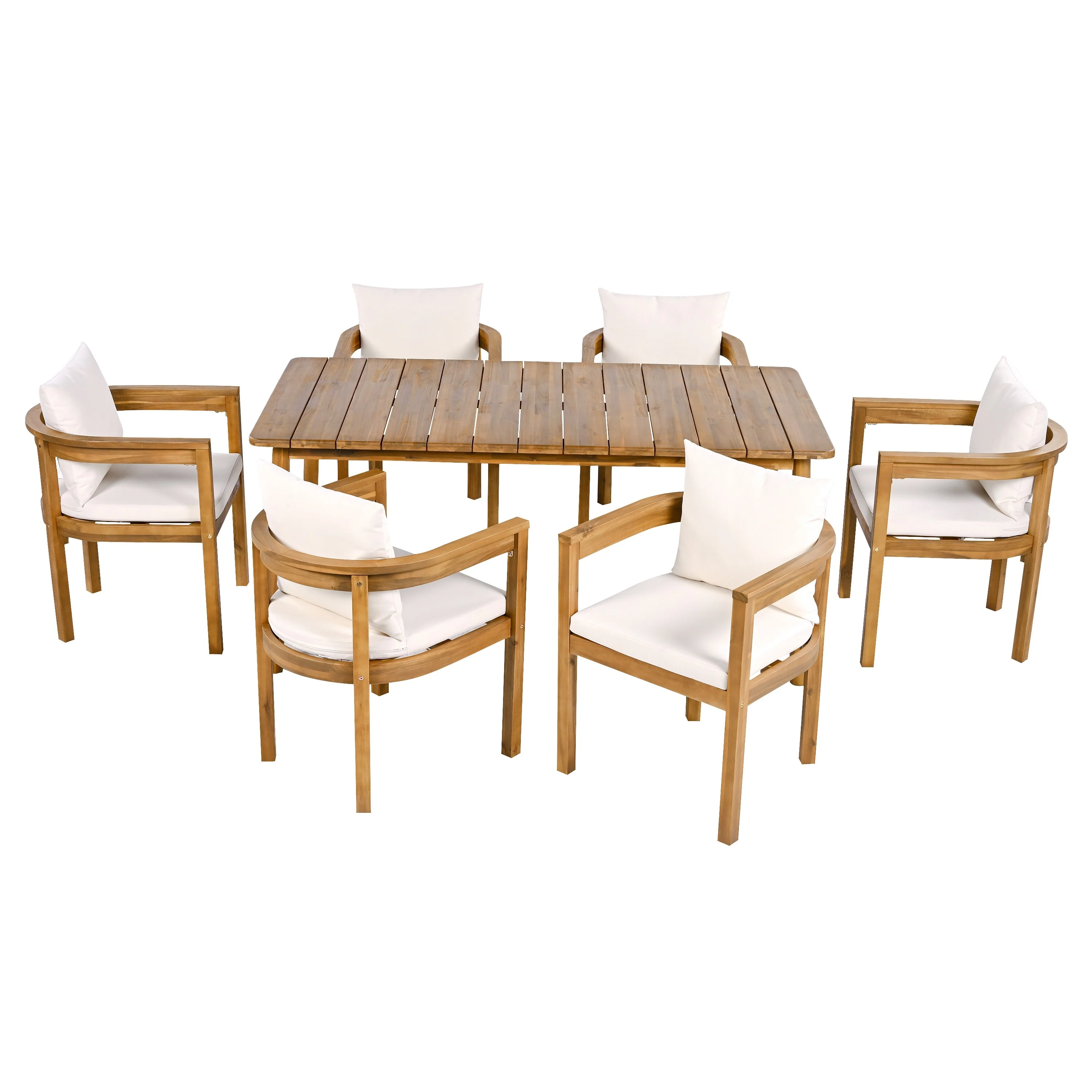 Abaco Outdoor Patio 7PCS Dining Set (6PCS Acacia Wood Dining Chair and 1PC Acacia Wood Dining Table)