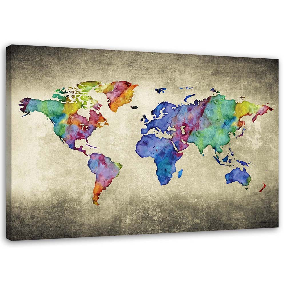 Feeby Obraz Kolorowa mapa świata vintage 60x40