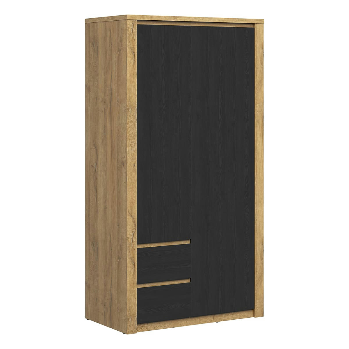 - Armoire 2 portes 2 tiroirs stratifiés stratifié naturel et noir