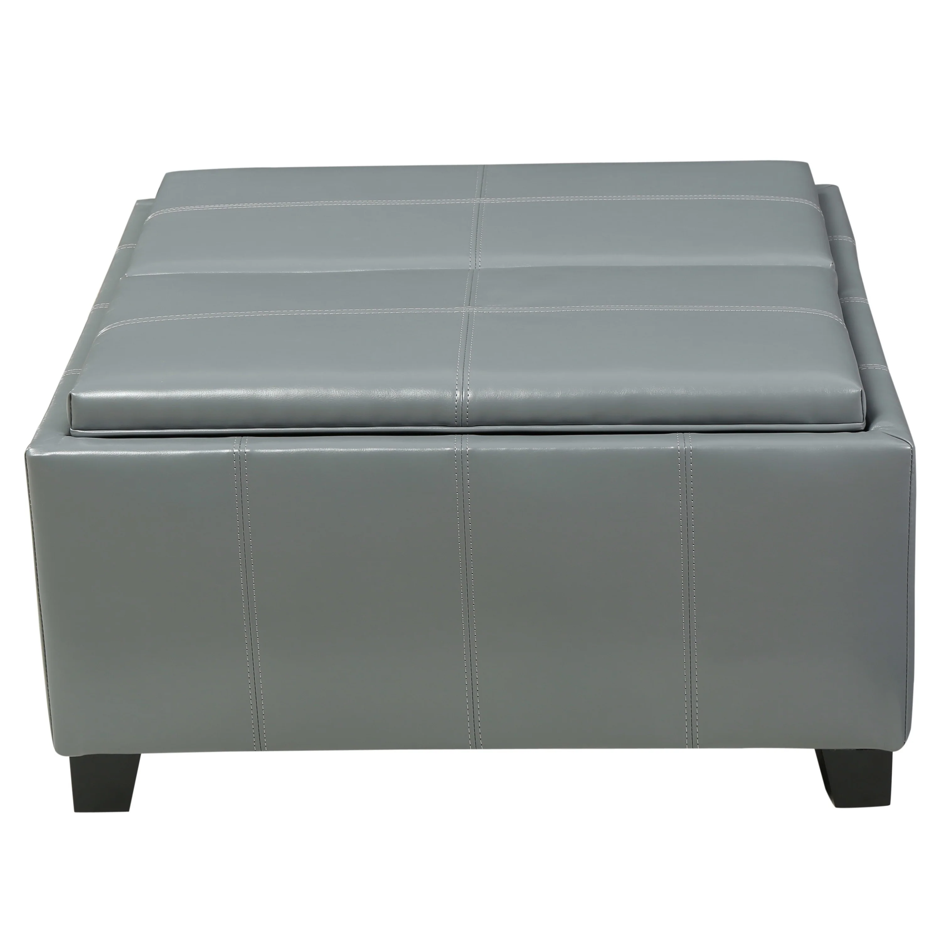 Ottoman, 29 Inch Square, Reversible Lid Storage, Gray Faux Leather