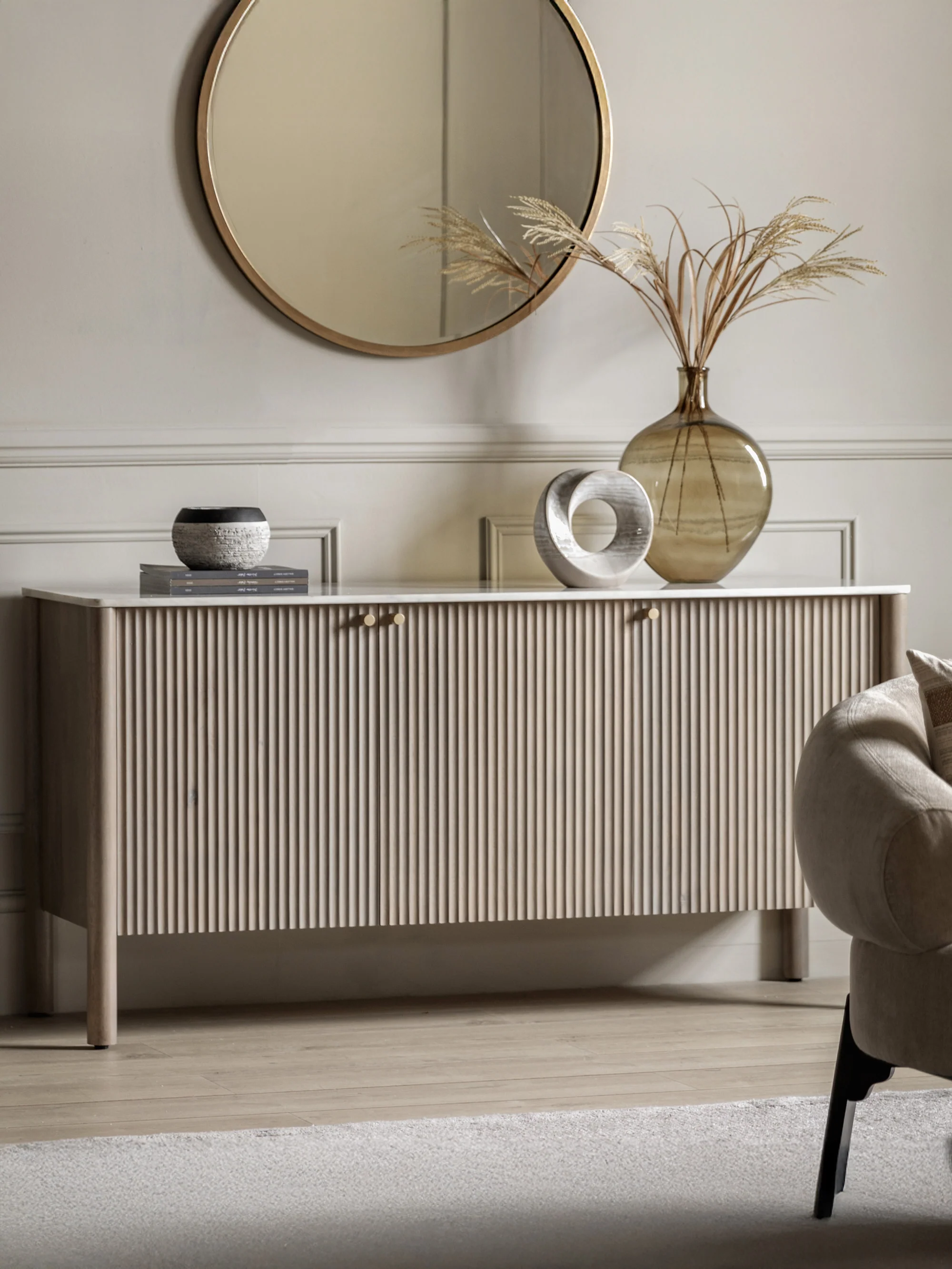 Sideboard Marmo aus Mangoholz mit Marmor-Tischplatte