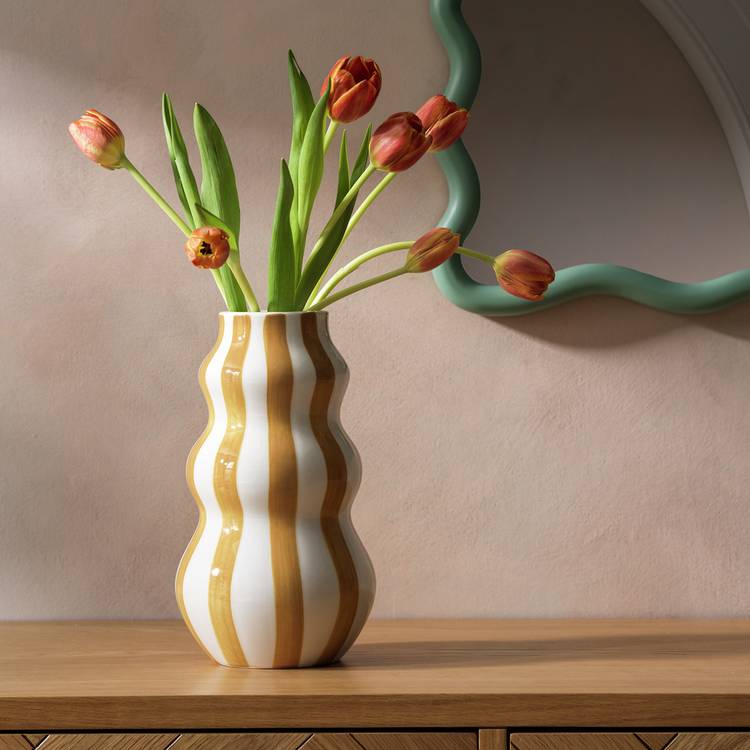 Habitat Hand Painted Stripe Vase - Mustard