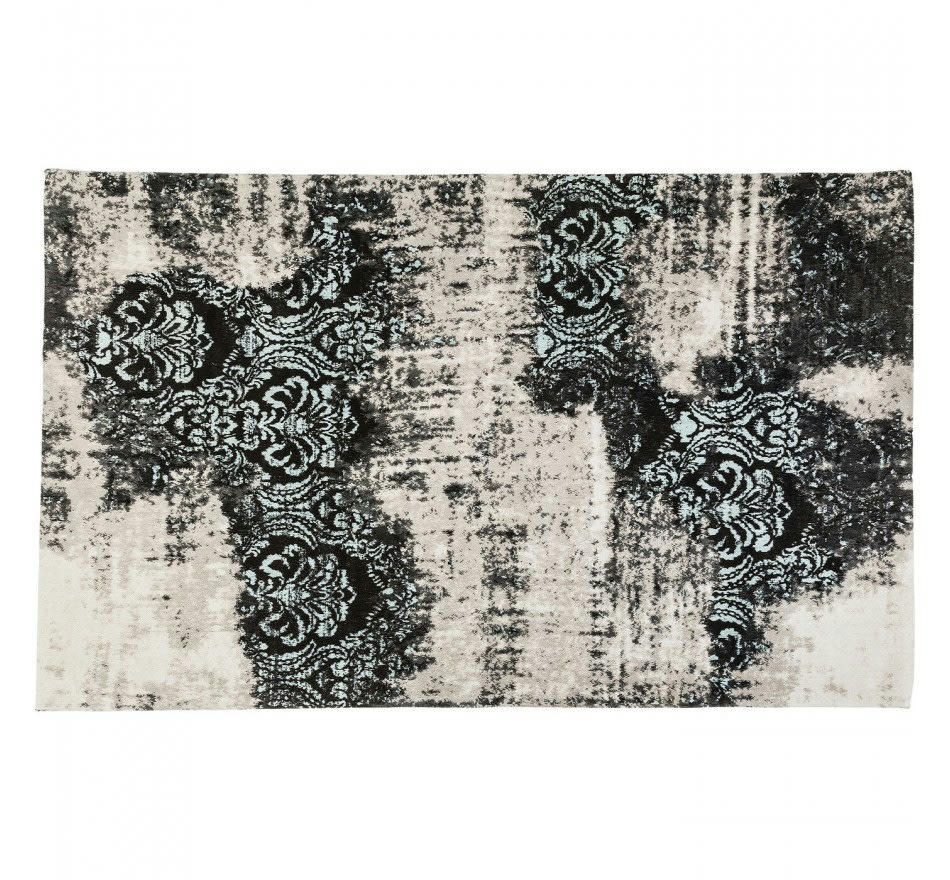KELIM - Tapis en coton bleu, noir et gris 300x200
