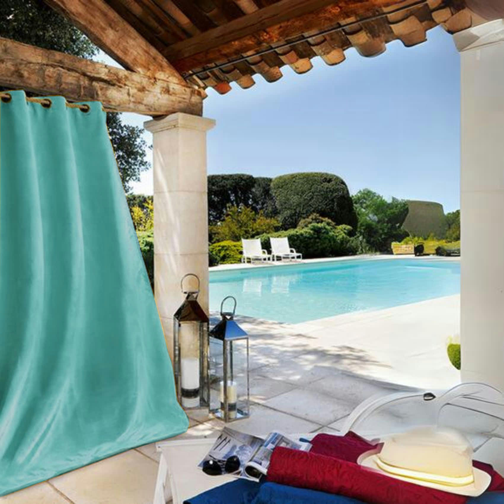 - Rideau extérieur tissu outdoor polyester bleu canard 135x240 cm