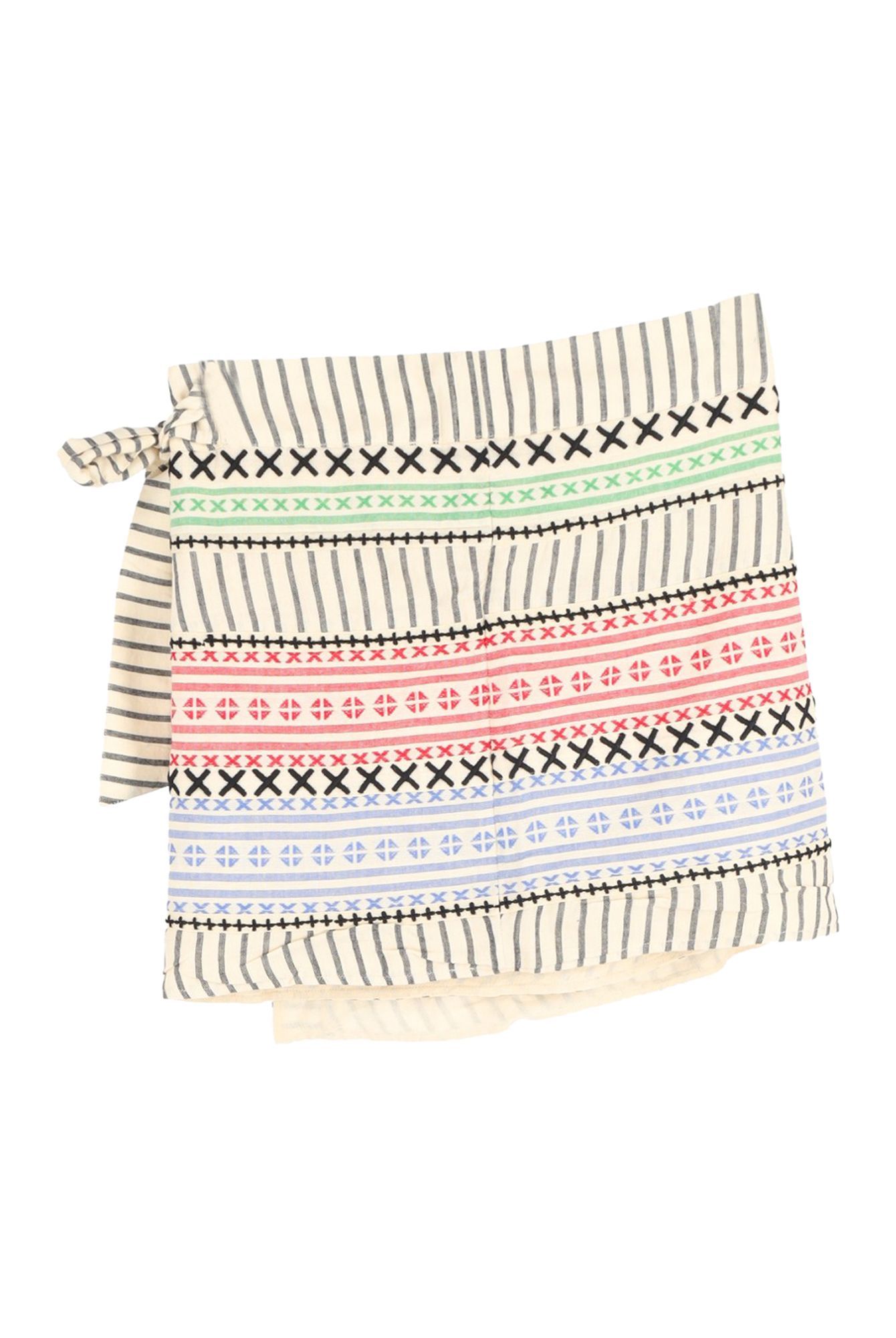 Dodo Bar Or Preloved Printed Mini Wrap Skirt in Multicolor Cotton